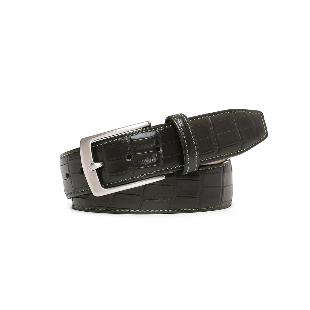 Black Mock Gator Leather Belt Black Mock Gator Leather Belt