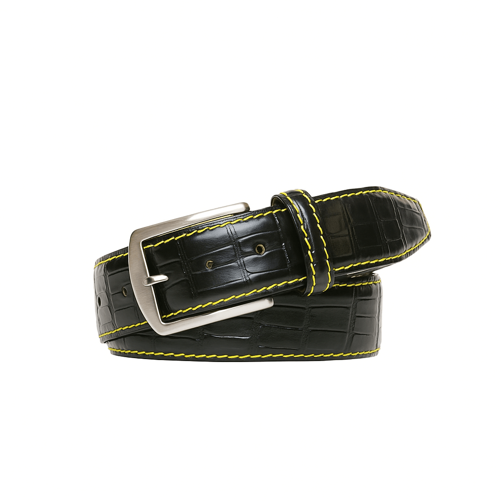 Black Mock Gator Leather Belt Black Mock Gator Leather Belt