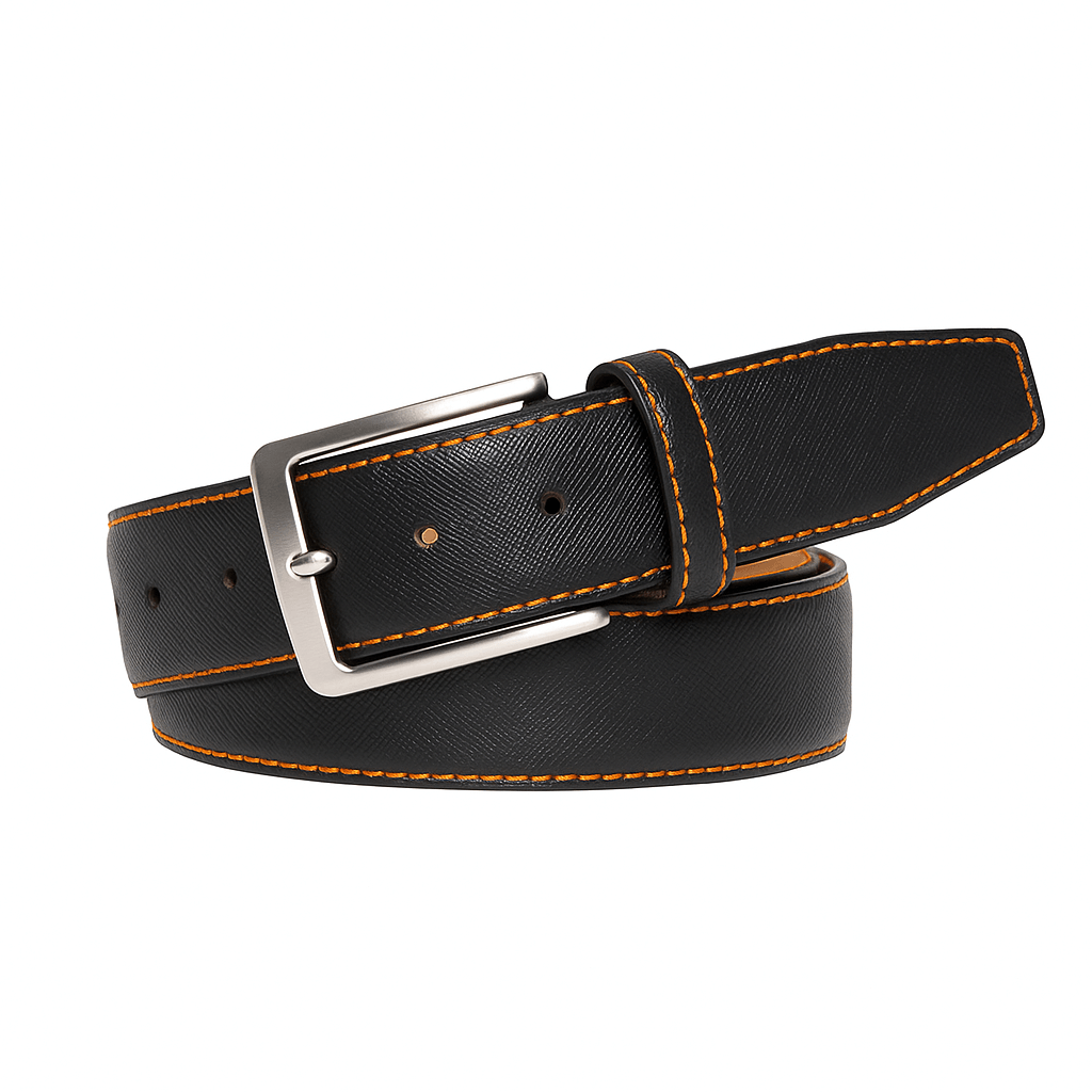 Black Saffiano Designer Leather Belt | Mens Fashion | Roger Ximenez