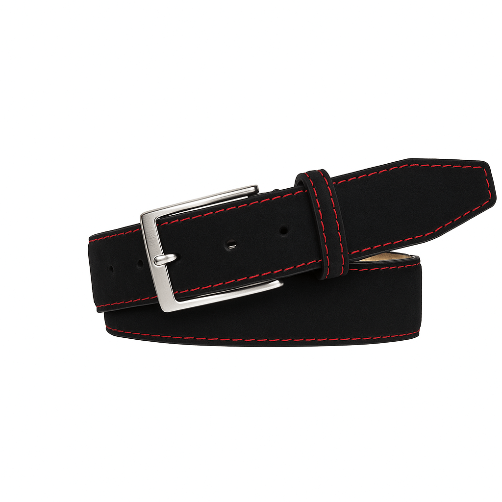 Black Genuine Suede Leather Belt | Mens Leather Goods | Roger Ximenez | Genuine Suede | Roger Ximenez