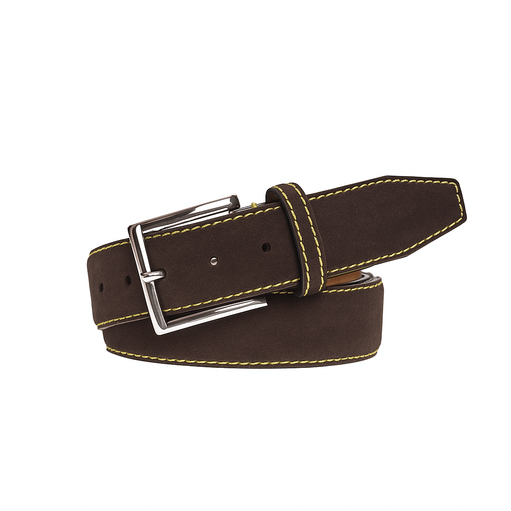 Brown Suede Designer Leather Belt | Mens Leather Goods  display picture 1