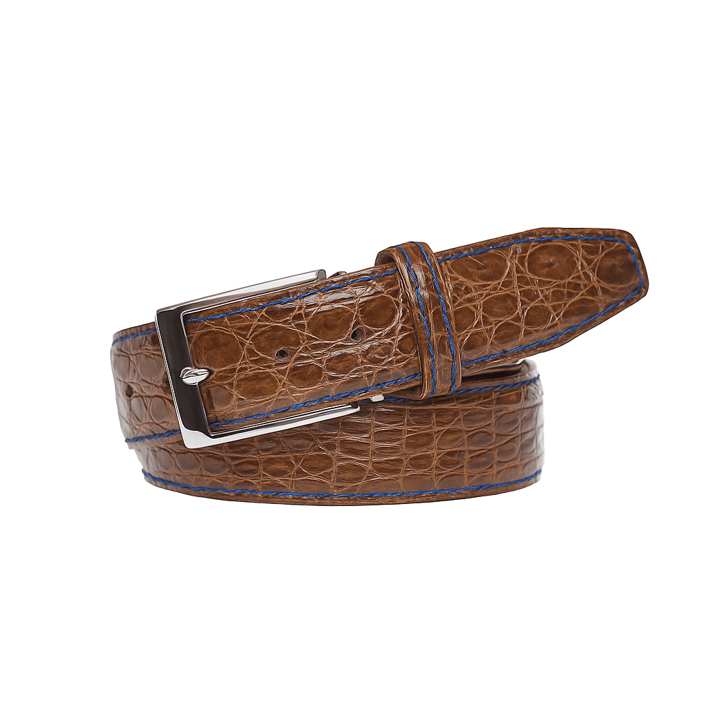 Cognac Crocodile Leather Belt | Mens Leather Goods | Roger Ximenez