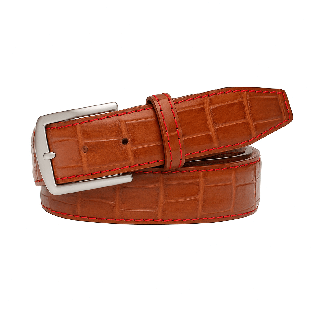 Cognac Mock Gator Leather Belt