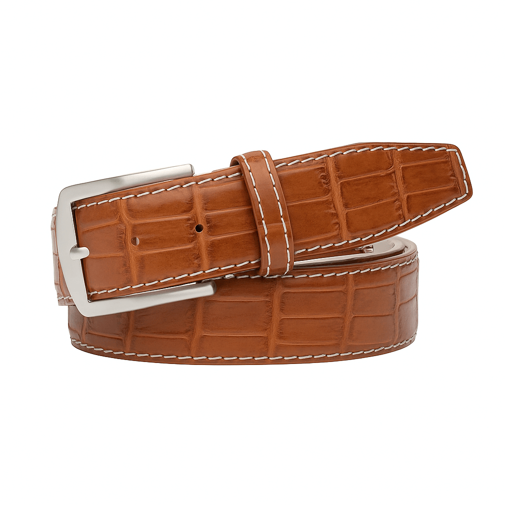 Cognac Mock Gator Leather Belt
