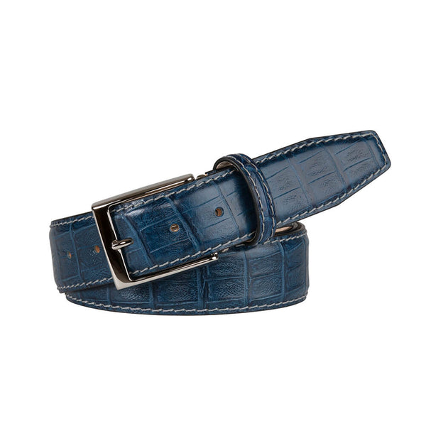 Mock Caiman Federal Blue Belt | Mens Leather Goods | Roger Ximenez ...