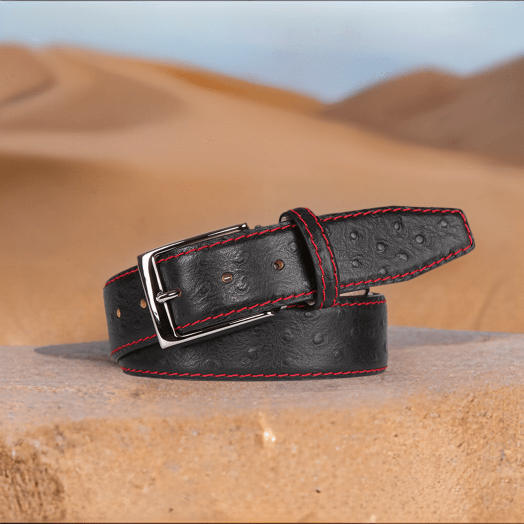 Black Mock Ostrich Leather Belt Mens Fashion Roger Ximenez