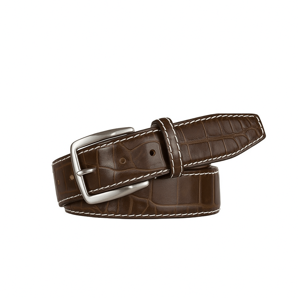 Matt Bark Brown Mock Gator Leather Belt