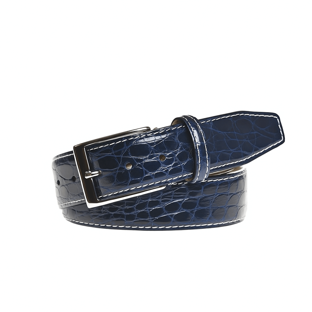 Navy Caiman Crocodile Leather Belt