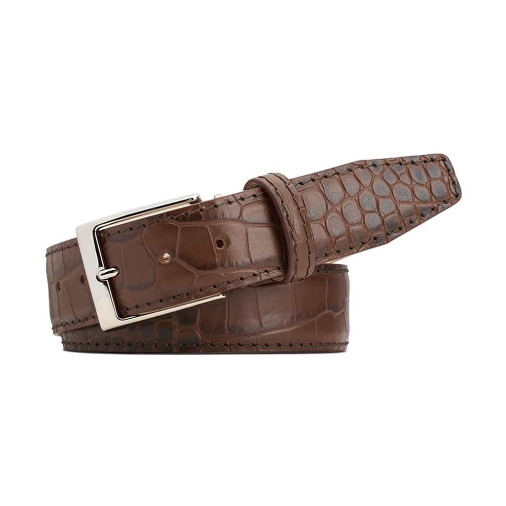 Dark Brown Mock Crocodile Belt | Mens Leather Goods | Roger Ximenez