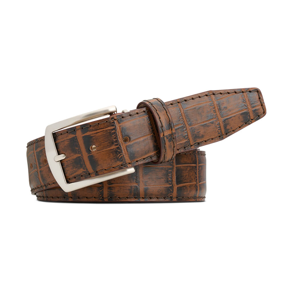 Tobacco Brown Mock Gator Leather Belt