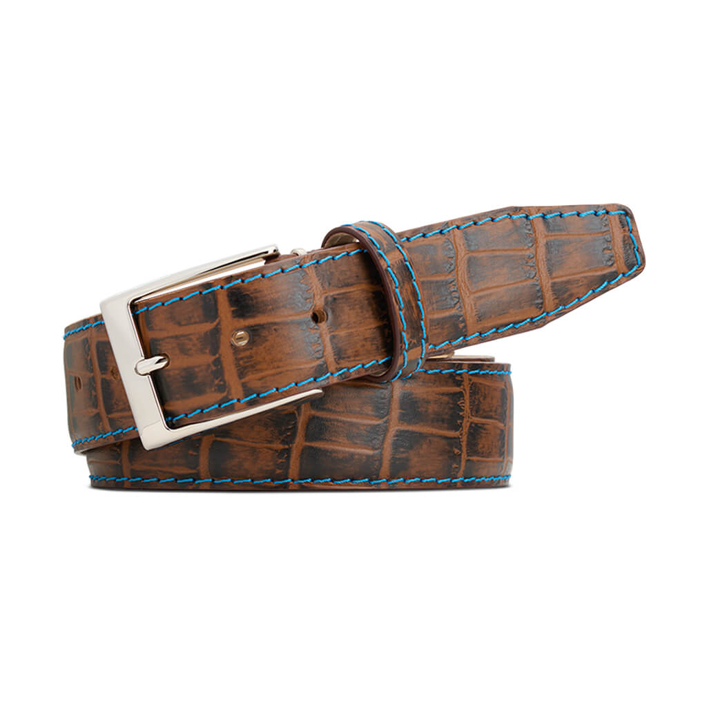 Tobacco Brown Mock Gator Leather Belt