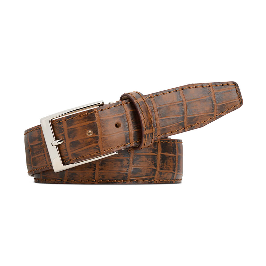 Tobacco Brown Mock Gator Leather Belt