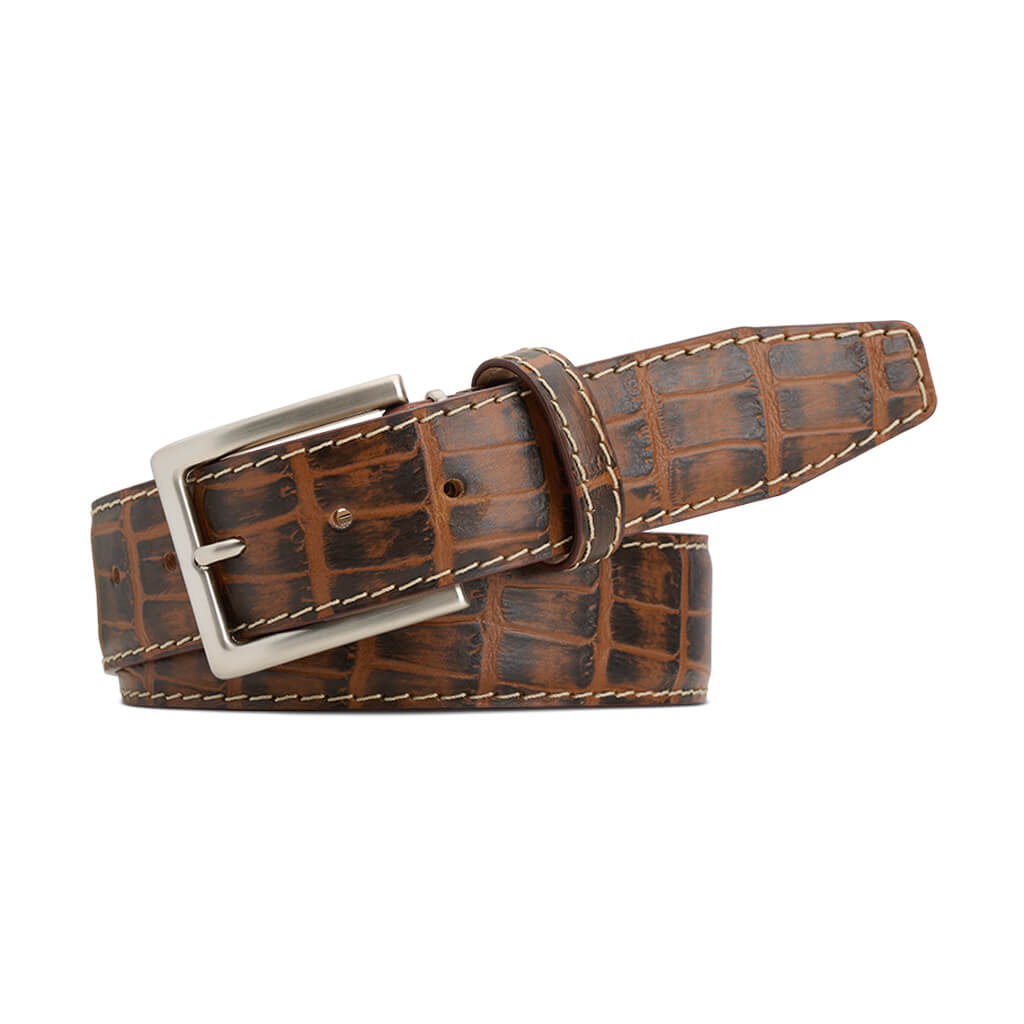 Tobacco Brown Mock Gator Leather Belt