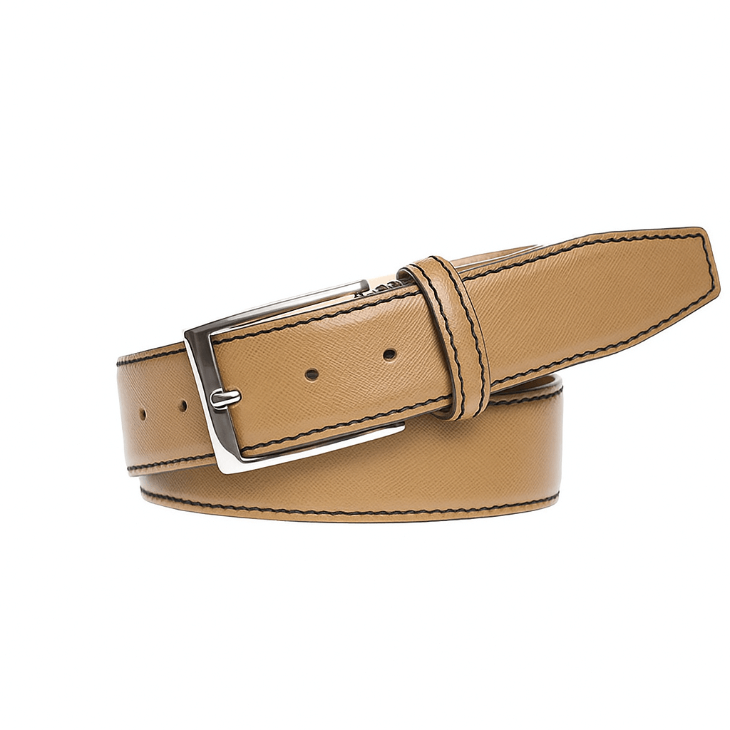 Tan Saffiano Italian Leather Belt | Designer Belts | Roger  display picture 1