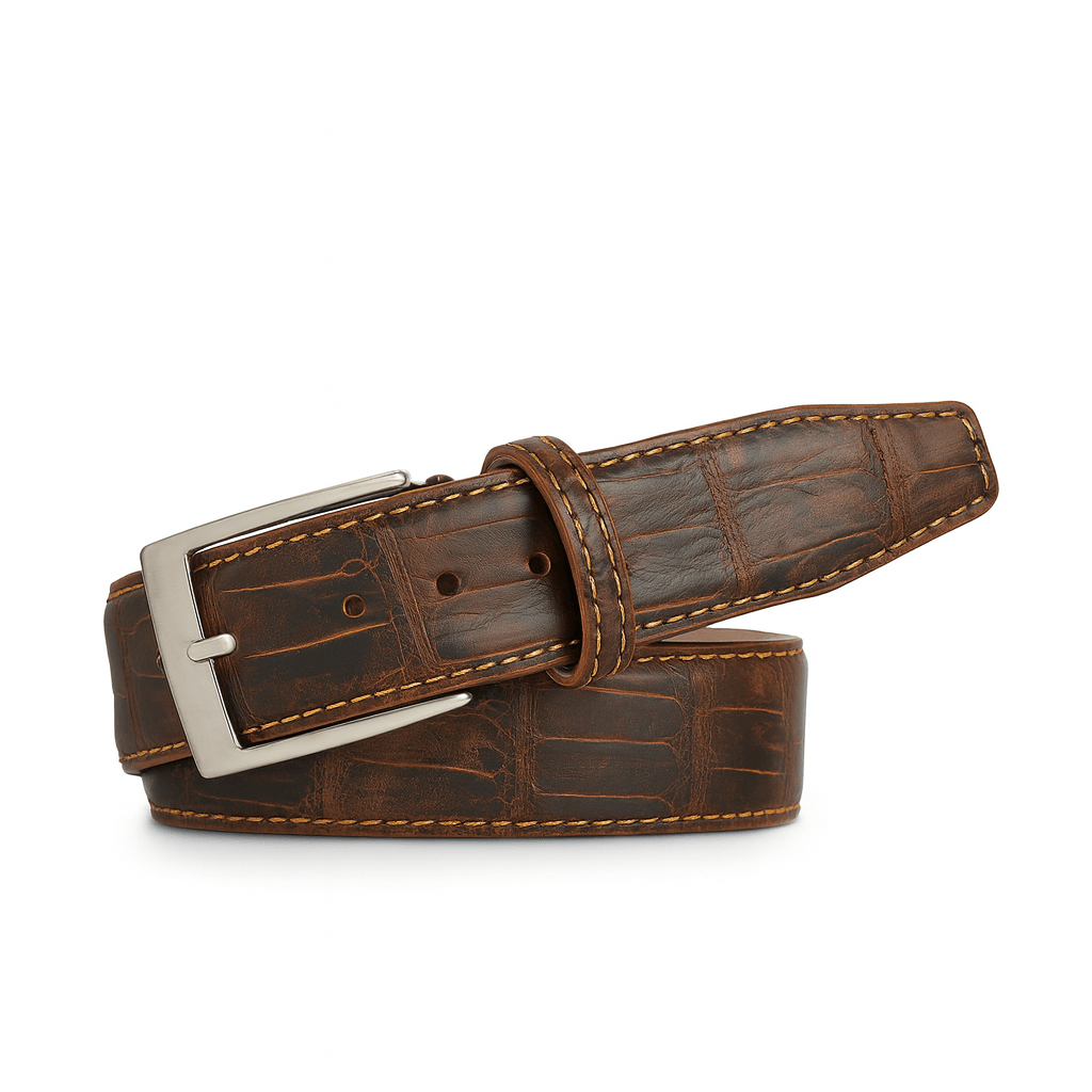 Tobacco Brown Mock Gator Leather Belt