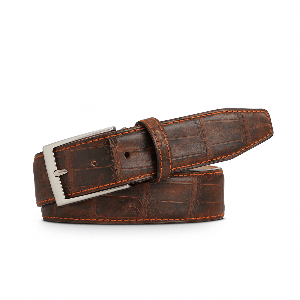 Tobacco Brown Mock Gator Leather Belt