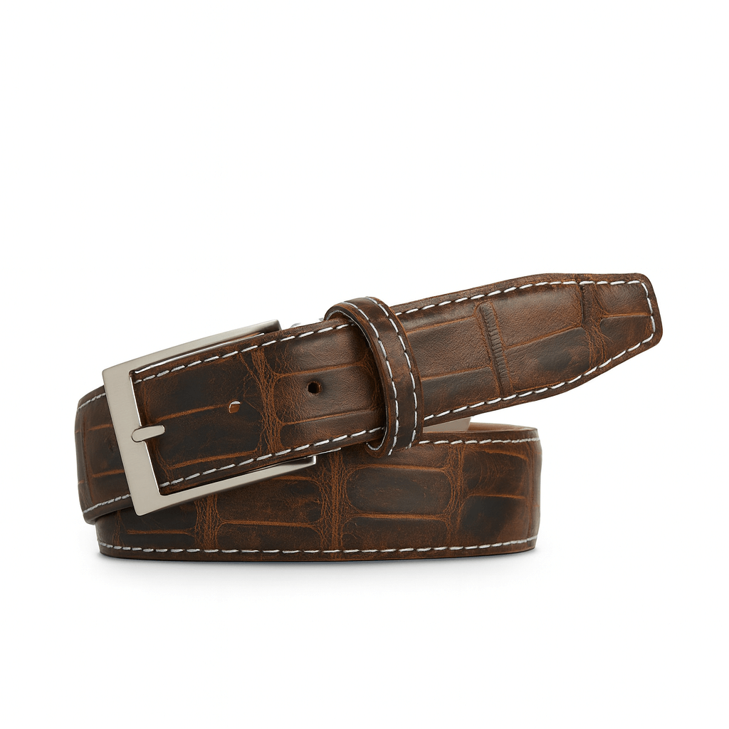 Tobacco Brown Mock Gator Leather Belt