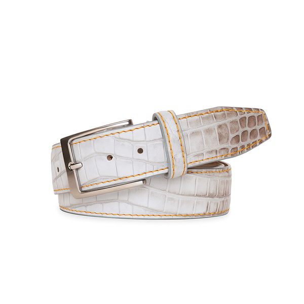 リ*ー様 porter classic silver belt M Vintage Natural Mock Gator Leather Belt | Roger Ximenez Leather Goods