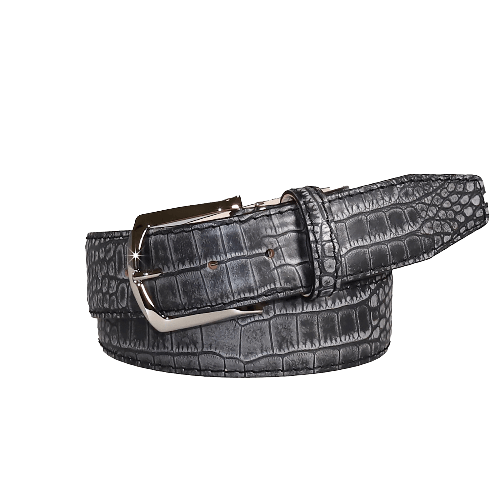 Platinum Mock Crocodile Leather Belt | Mens Leather Goods Platinum Mock Crocodile Leather Belt | Mens Leather Goods