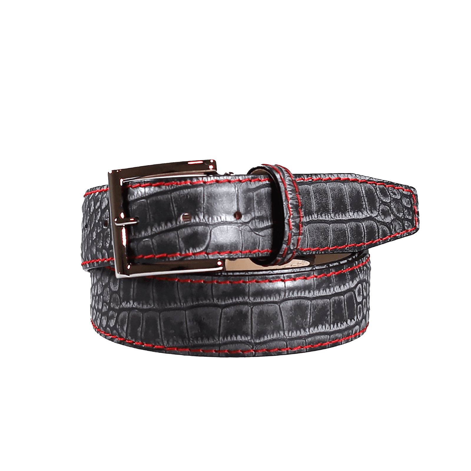 Platinum Mock Crocodile Leather Belt | Mens Leather Goods | Mock Croc | Roger Ximenez