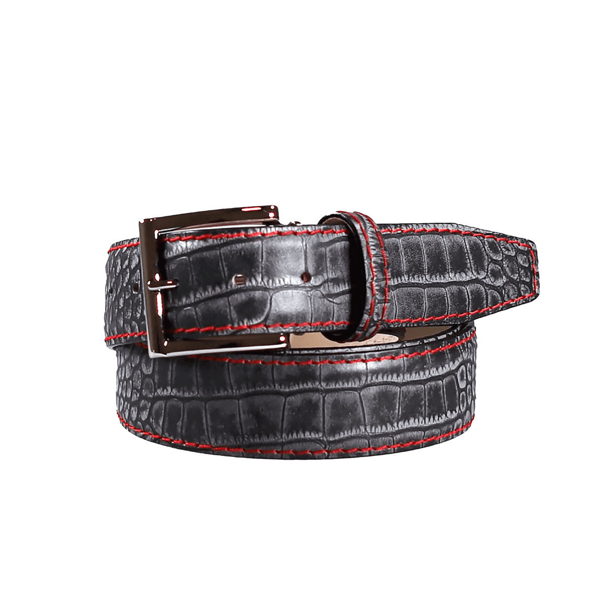 Platinum Mock Crocodile Leather Belt | Mens Leather Goods