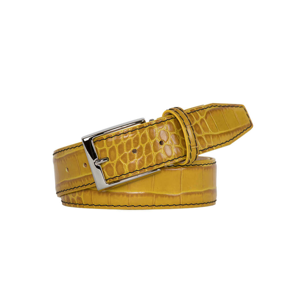 Mustard Mock Crocodile Leather Belt | Mens Fashion | Roger Ximenez | Mock Croc | Roger Ximenez