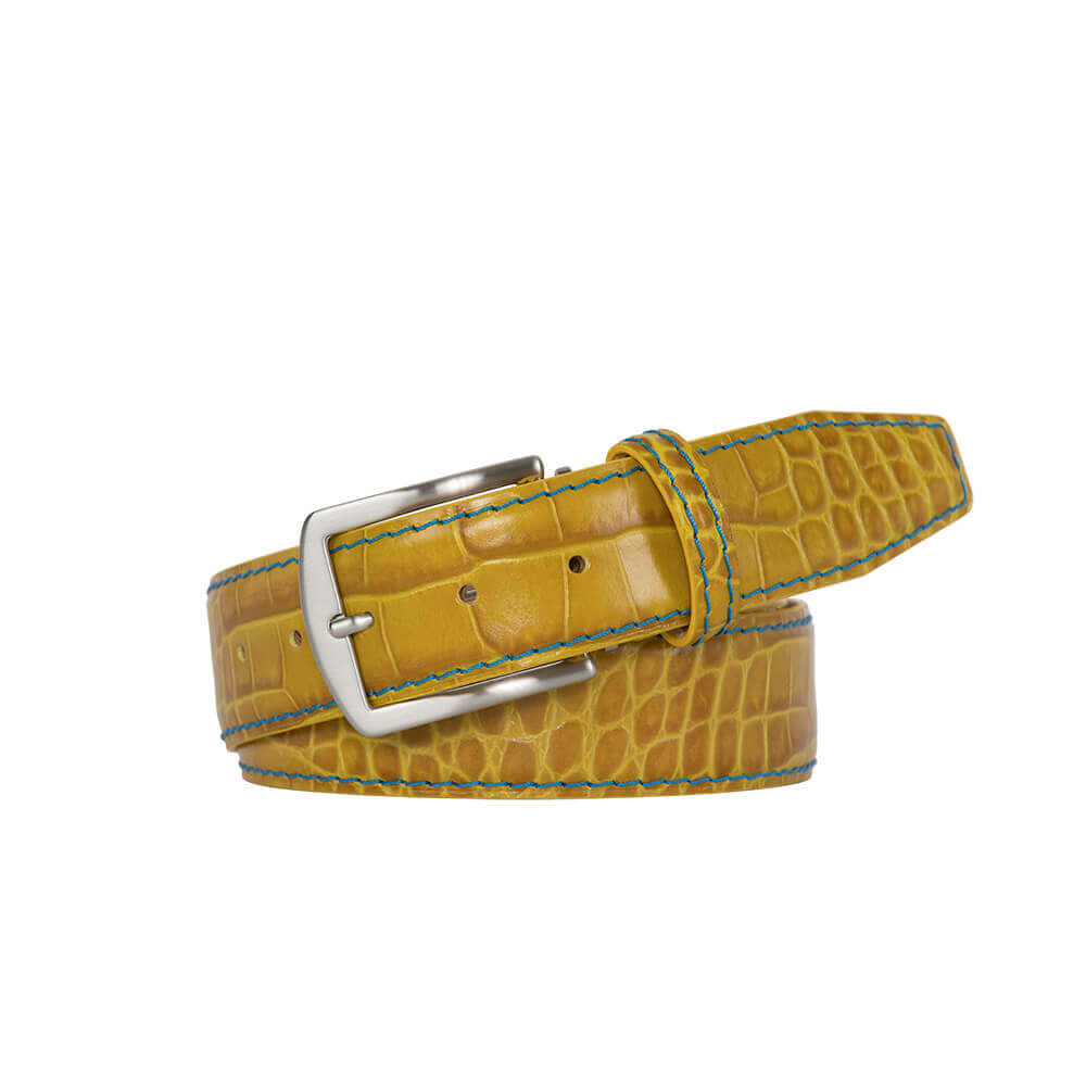 Mustard Mock Crocodile Leather Belt | Mens Fashion | Roger Ximenez | Mock Croc | Roger Ximenez
