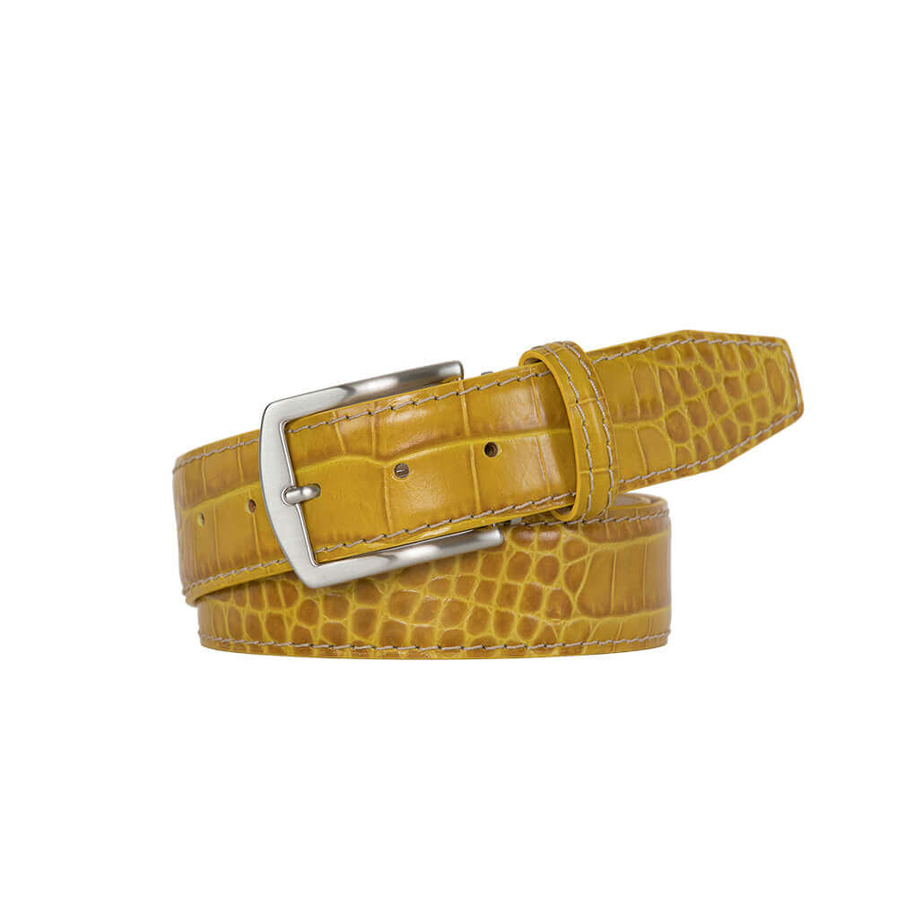 Mustard Mock Crocodile Leather Belt | Mens Fashion | Roger Ximenez | Mock Croc | Roger Ximenez
