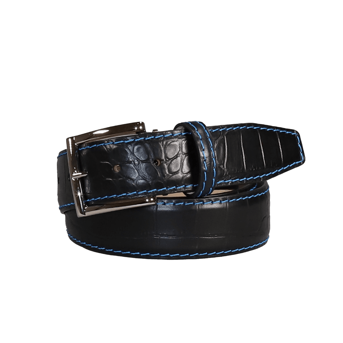 Black Mock Crocodile Leather Belt | Mens Leather Goods | Mock Croc | Roger Ximenez