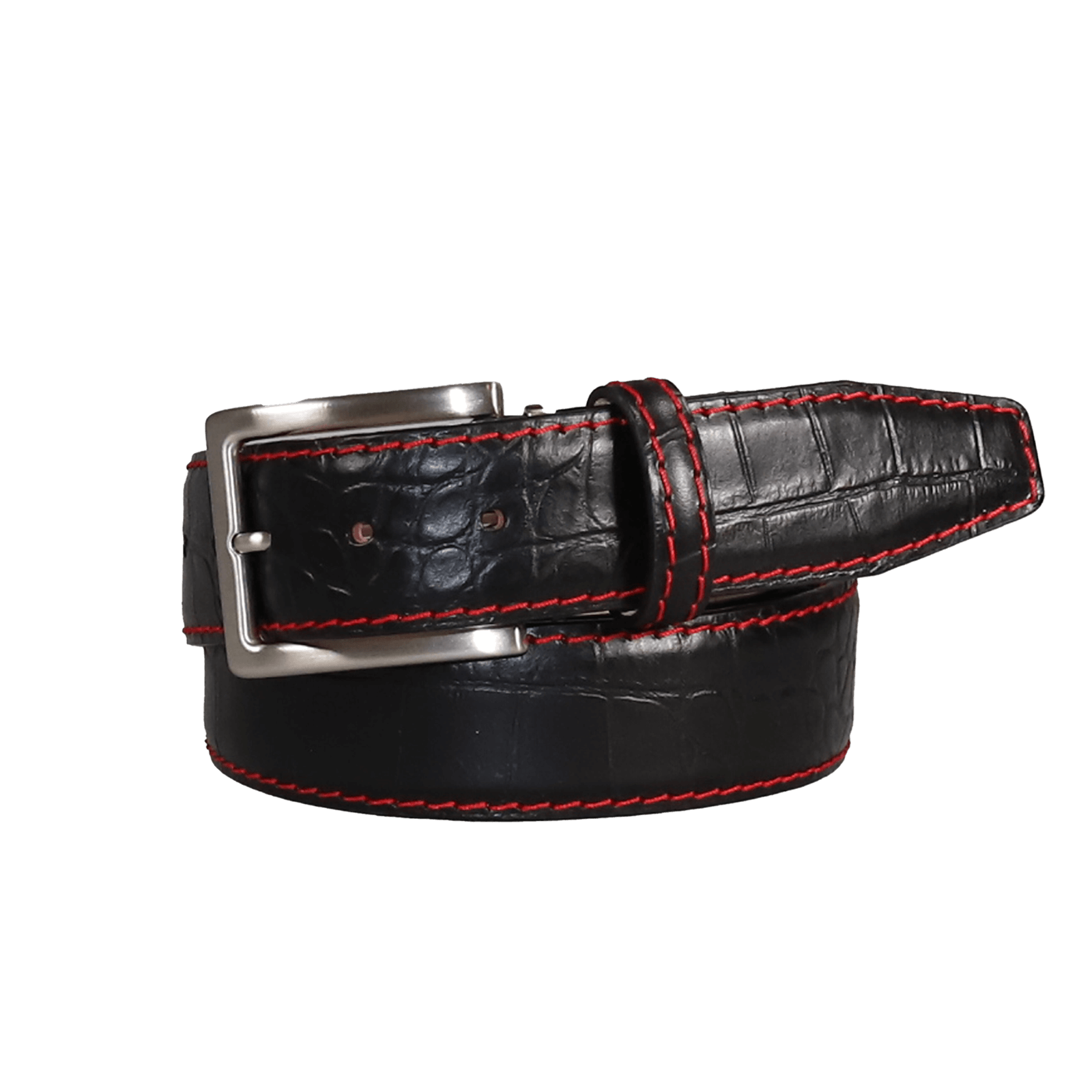 Black Mock Crocodile Leather Belt | Mens Leather Goods | Mock Croc | Roger Ximenez