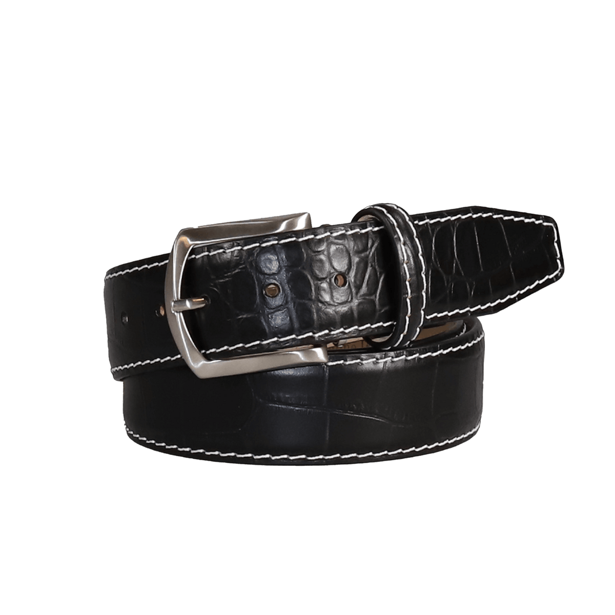 Black Mock Croc Leather Belt