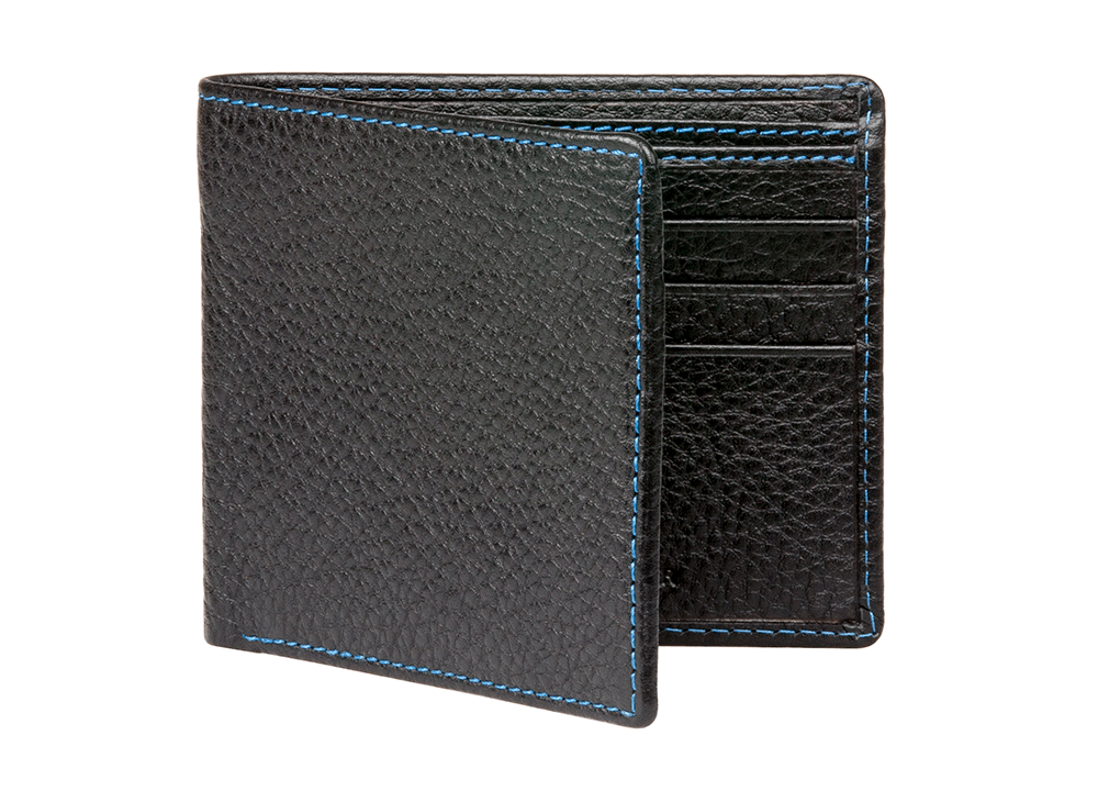 Black Pebble Grain Leather Wallet - Cobalt / One Size / Black | Mens Fashion &amp; Leather Goods by Roger Ximenez
