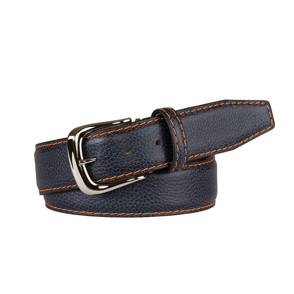 Charcoal Blue Italian Pebble Grain Belt - Orange / 44 / 35mm | Mens Fashion &amp; Leather Goods by Roger Ximenez