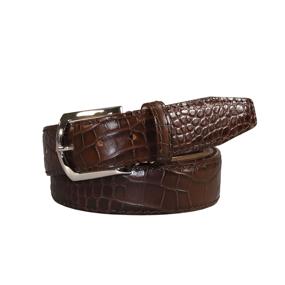 Dark Brown Mock Crocodile Belt | Mens Leather Goods | Roger Ximenez | Mock Croc | Roger Ximenez