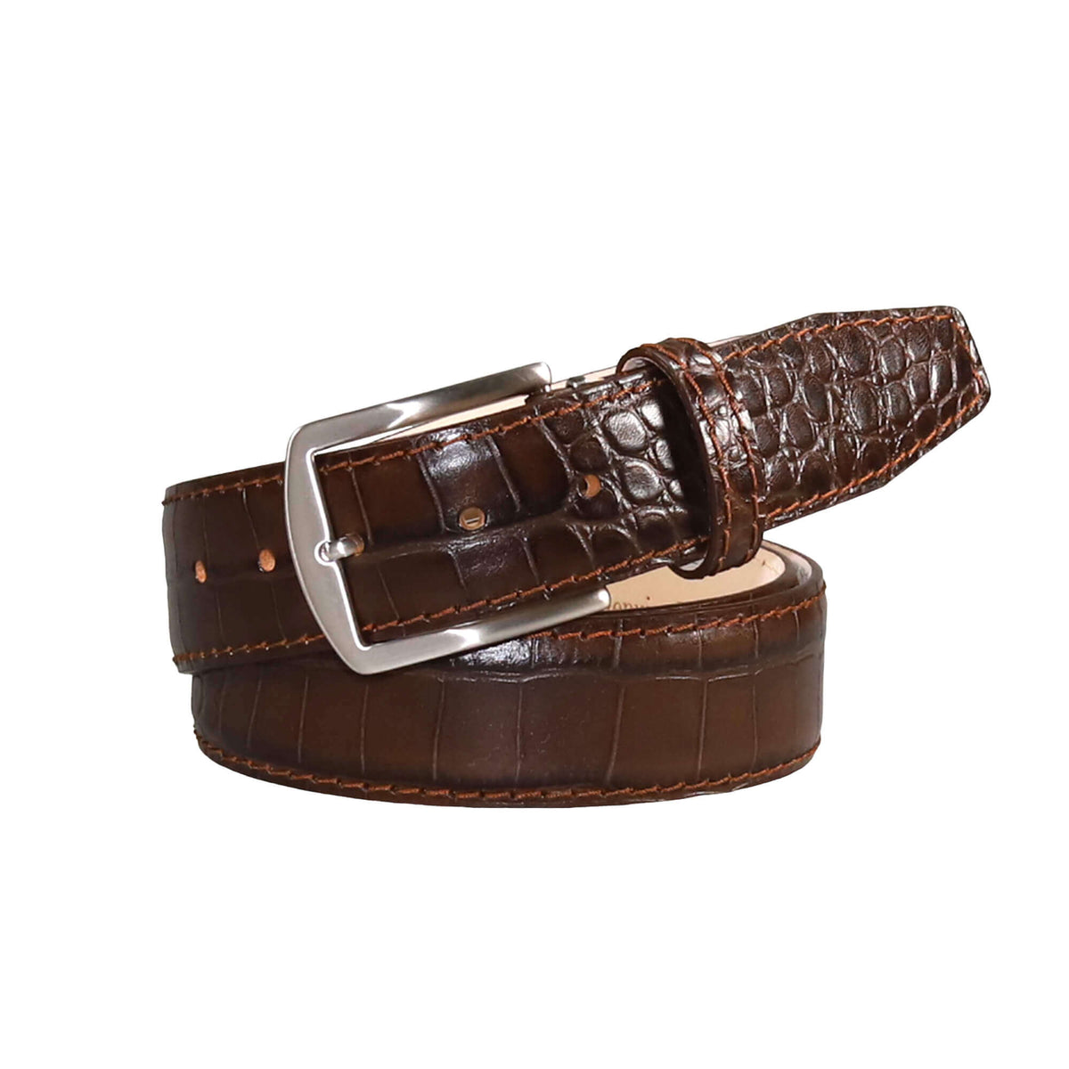 Dark Brown Mock Crocodile Belt | Mens Leather Goods | Roger Ximenez | Mock Croc | Roger Ximenez