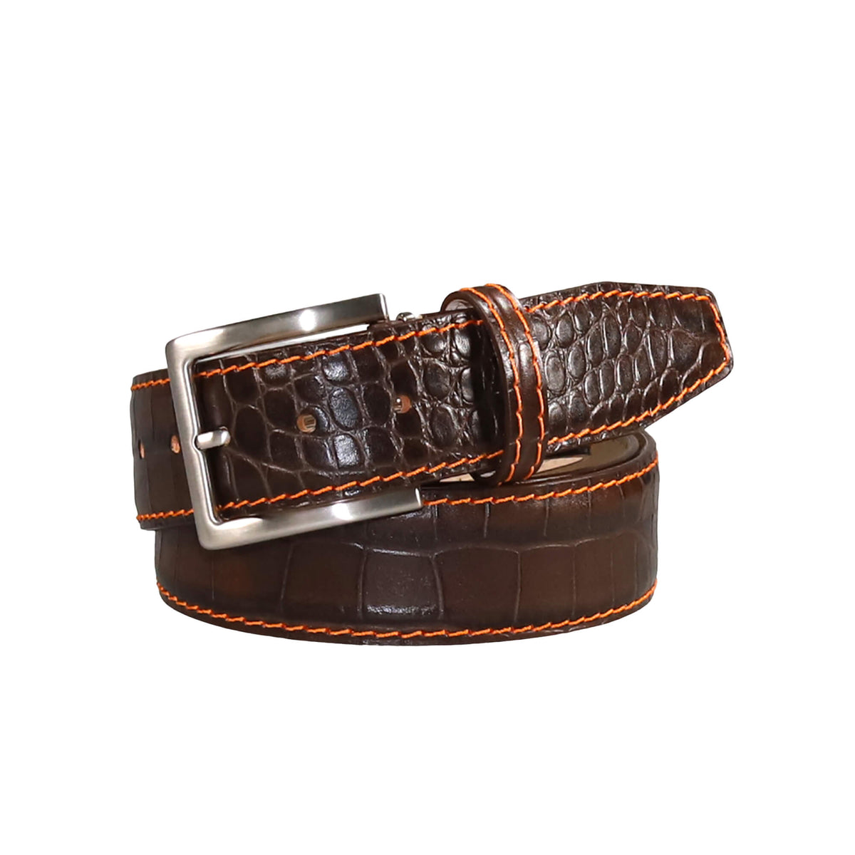 Brown Mock Croc Leather Belt