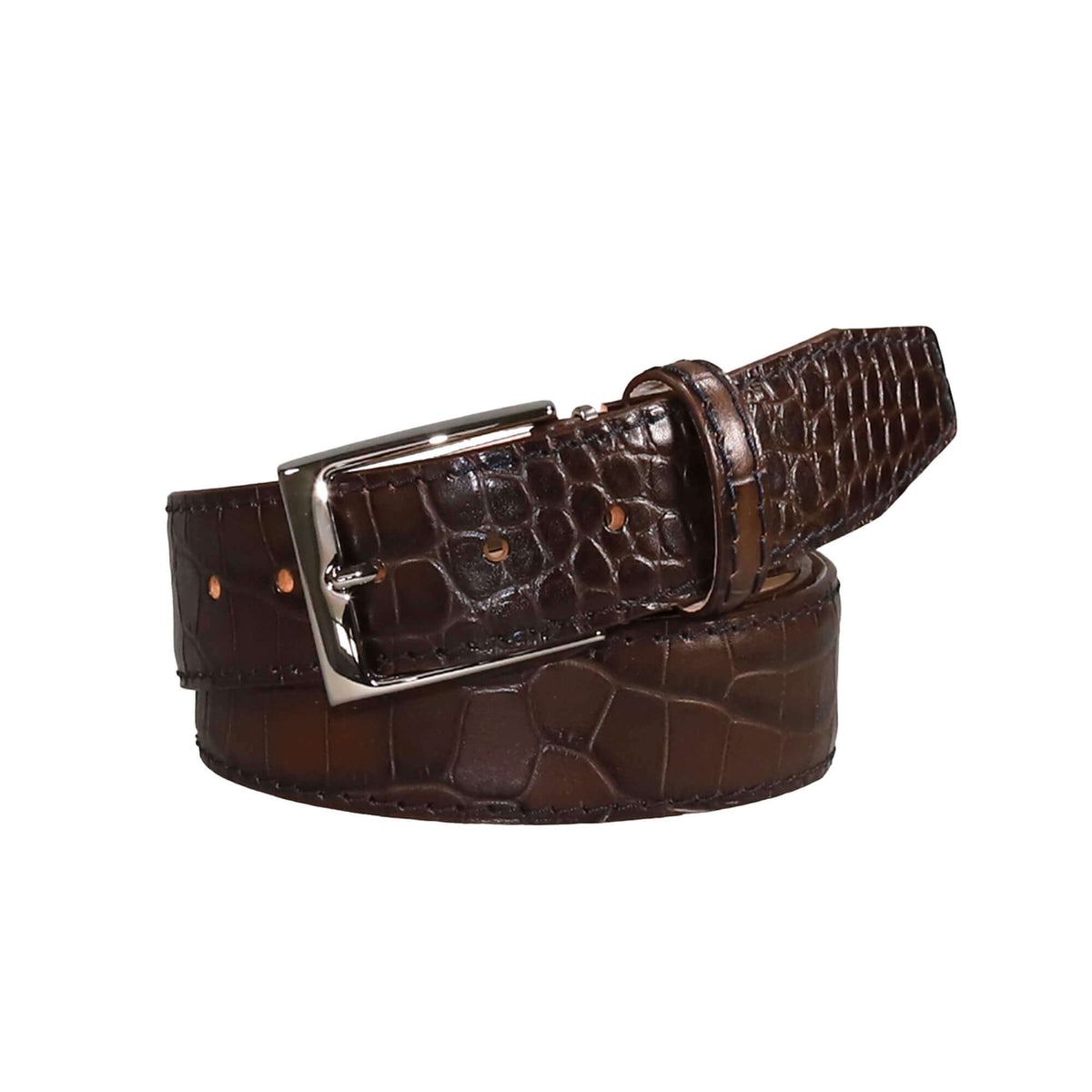 Dark Brown Mock Crocodile Belt | Mens Leather Goods | Roger Ximenez | Mock Croc | Roger Ximenez