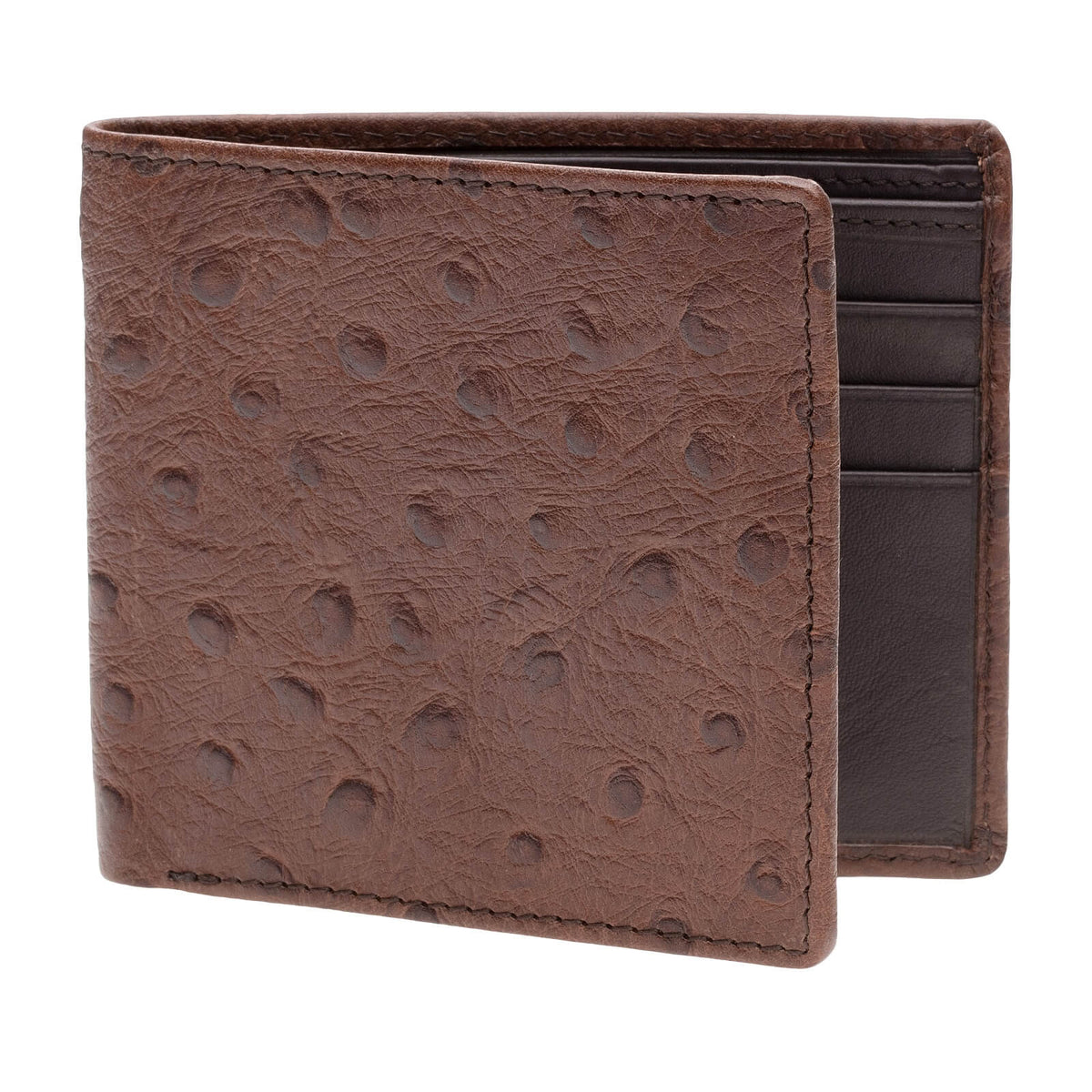 Brown Mock Ostrich Vegetable Tan Leather Wallet - Brown / Brown / One Size | Mens Fashion &amp; Leather Goods by Roger Ximenez