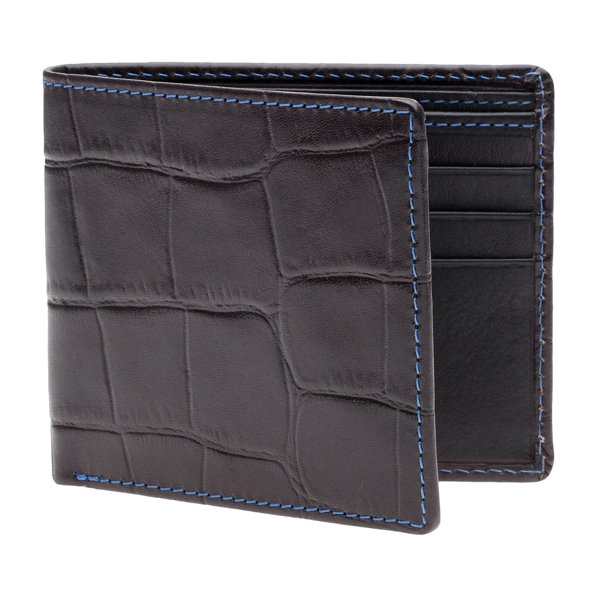 Charcoal Mock Gator Vegetable Tan Leather Wallet - Cobalt / Charcoal / One Size | Mens Fashion &amp; Leather Goods by Roger Ximenez