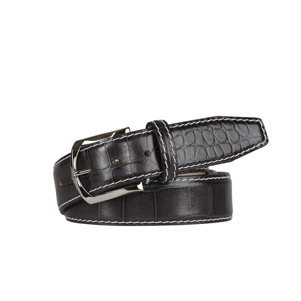 Classic Dark Gray Mock Gator Leather Belt - White / 44 / 35mm | Mens Fashion &amp; Leather Goods by Roger Ximenez