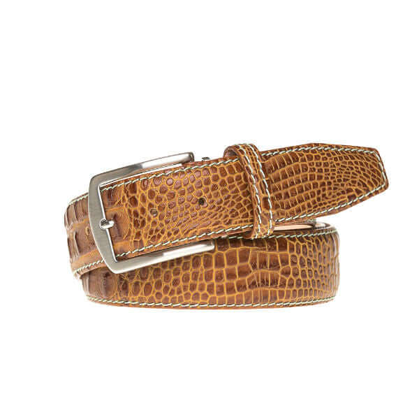 Gold Mock Crocodile Belt | Mens Fashion & Leather Goods| Roger Ximenez | Mock Croc | Roger Ximenez