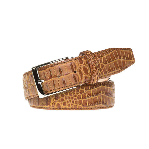 Gold Mock Croc Leather Belt Cognac 28 40mm - Main Image