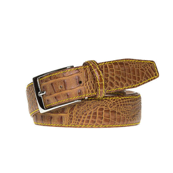 Gold Mock Crocodile Belt | Mens Fashion & Leather Goods| Roger Ximenez