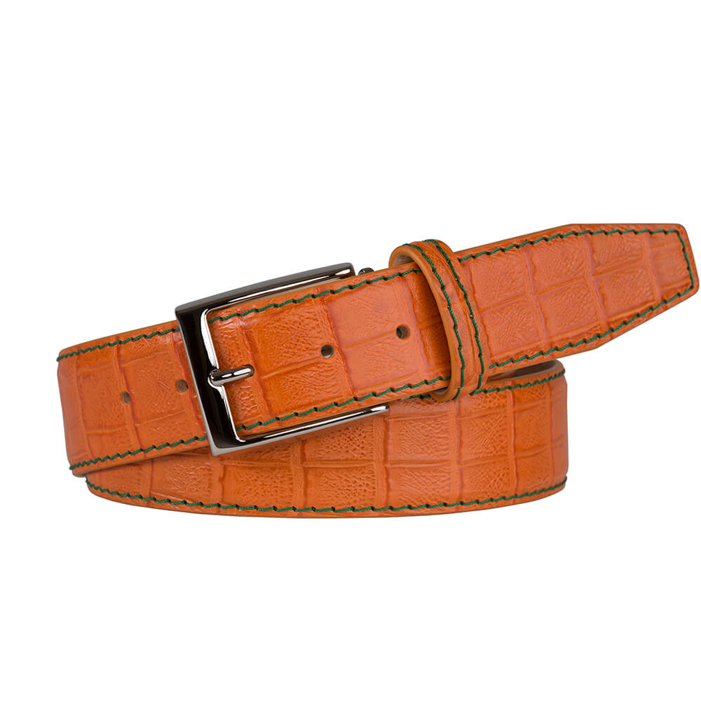 Mock Caiman Orange Belt - Dark Green / 44 / 35mm | Mens Fashion &amp; Leather Goods by Roger Ximenez