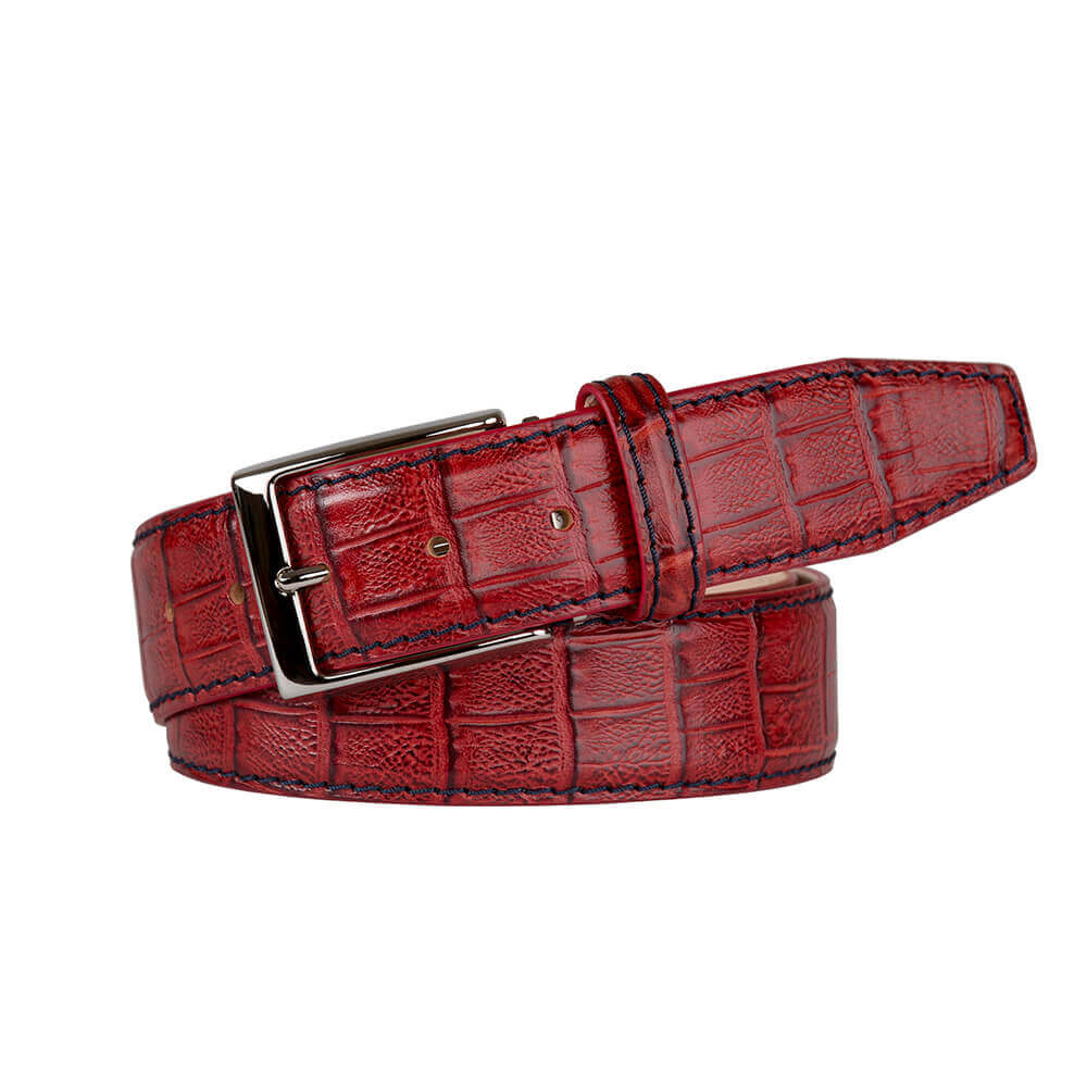 Mock Caiman Crimson Red Belt Mens Leather Goods Roger Ximenez