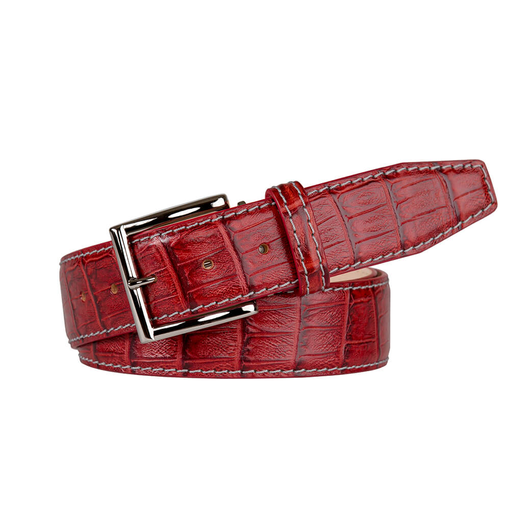 Mock Caiman Crimson Red Belt - Gray / 44 / 35mm | Mens Fashion &amp; Leather Goods by Roger Ximenez