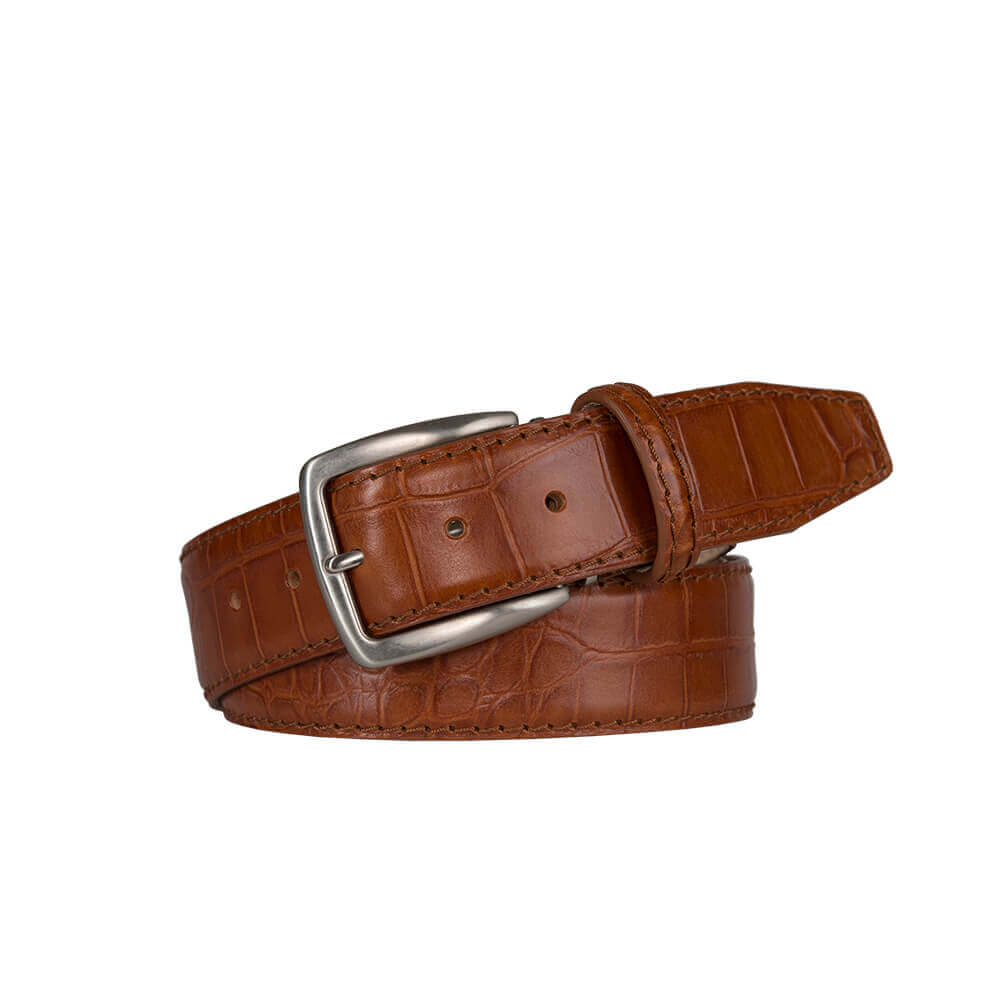 Matte Scotch Mock Gator Leather Belt | Mens Fashion | Roger Ximenez | Mock Gator | Roger Ximenez