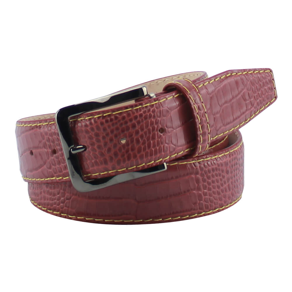 Pink Mock Gator Leather Belt - Bamboo / 44 / 35mm | Mens Fashion &amp; Leather Goods by Roger Ximenez