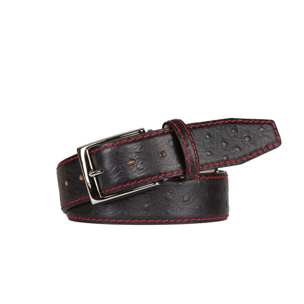 Black Mock Ostrich Leather Belt Mens Fashion Roger Ximenez