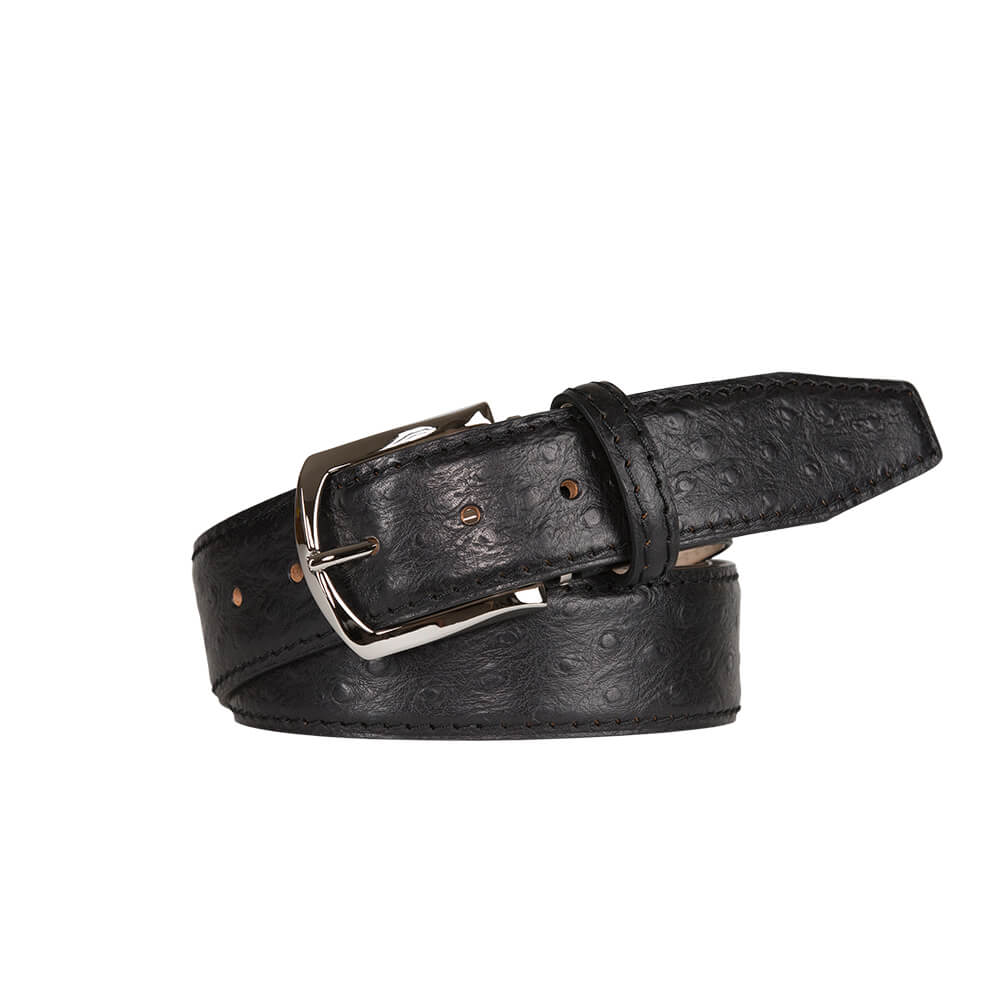 Black Mock Ostrich Leather Belt | Mens Fashion | Roger Ximenez Black / 32 / 40mm
